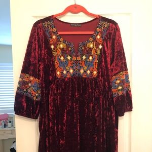 Burgundy crushed velvet dress